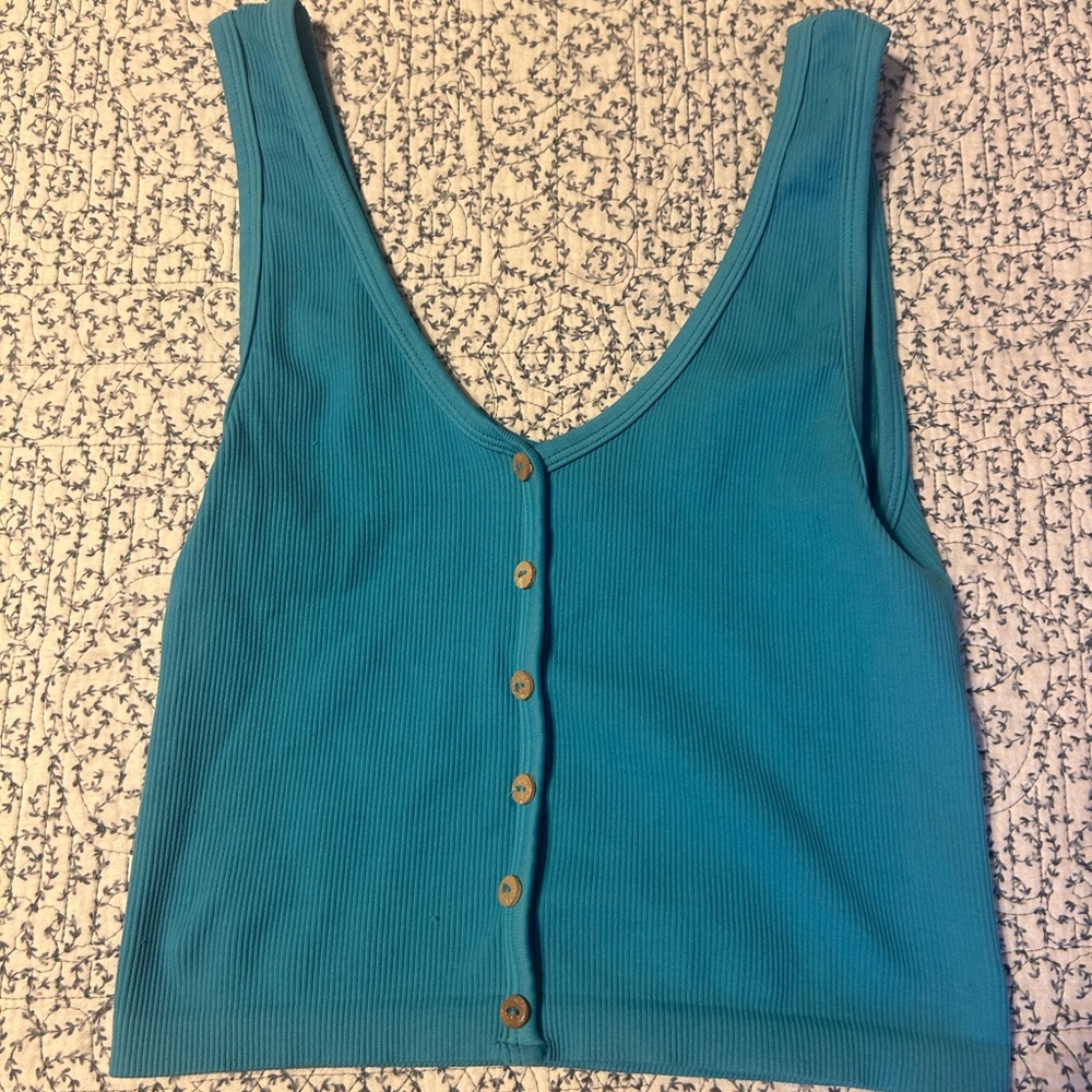 Nikibiki Teal Button-Up Crop Top